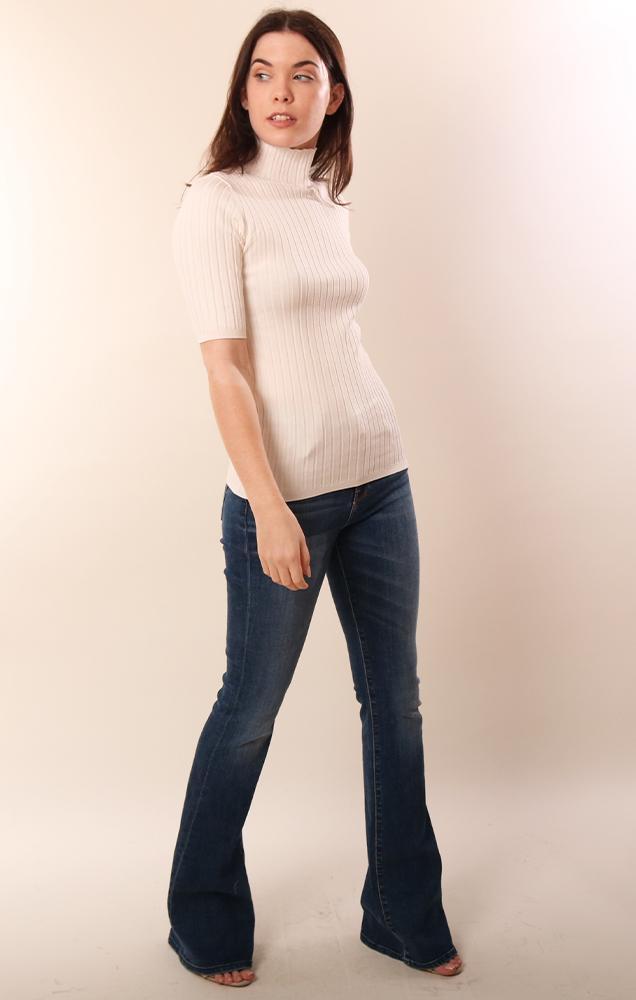 525 Tops Ribbed Fitted Mock Neck Ivory Top