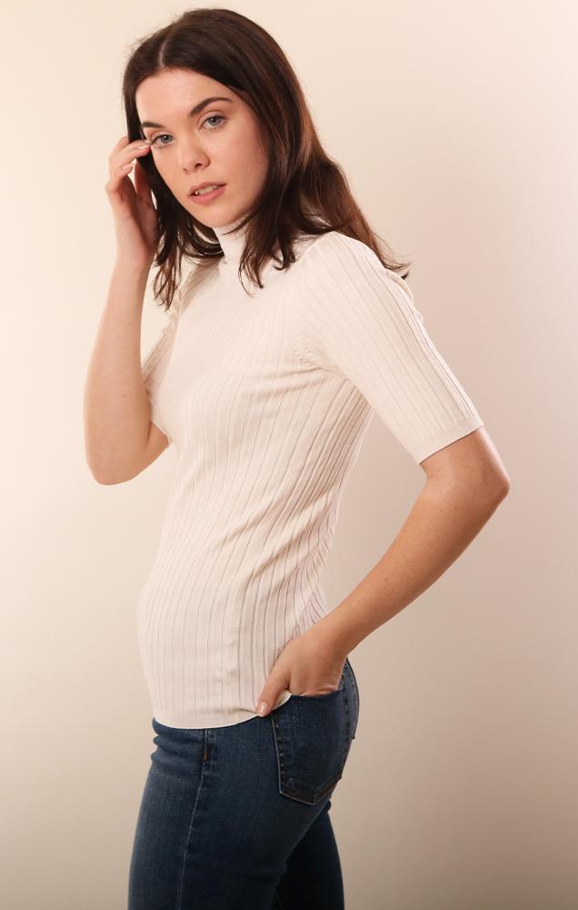 525 Tops Ribbed Fitted Mock Neck Ivory knit top