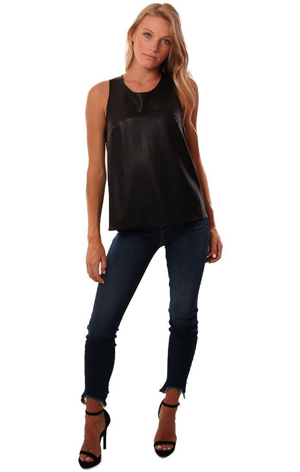 Amanda Uprichard Tops Sleeveless Vegan Leather Cross Back Black Top