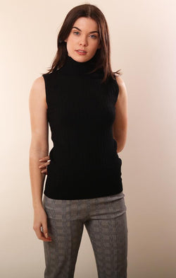 525 Tops Mock Neck Sleeveless Ribbed fitted black tank