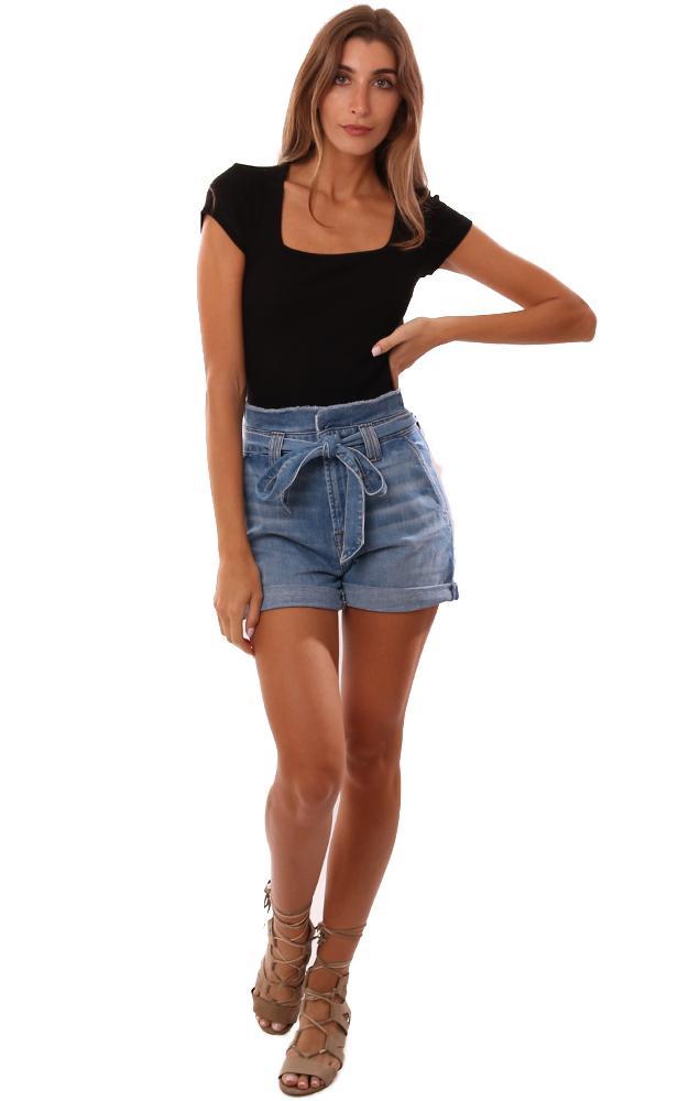 Michael Stars Tops Fitted Short Sleeve Ribbed Black Top