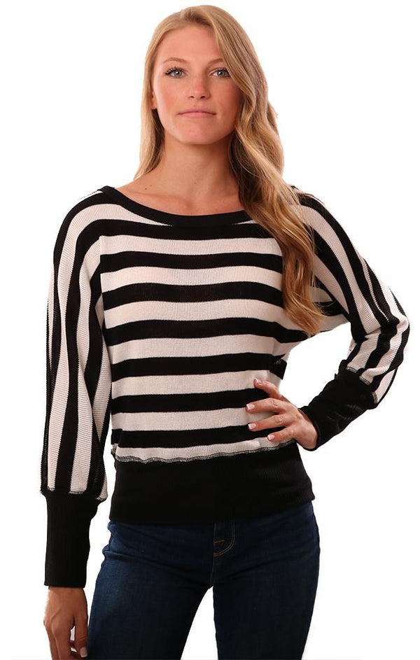 Red Haute Tops Long Sleeve Dolman Sleeve Knit Black White Knit