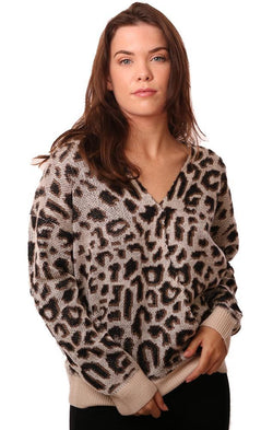 Do And Be Sweaters V Neck Cross Front Leopard Animal Print Knit