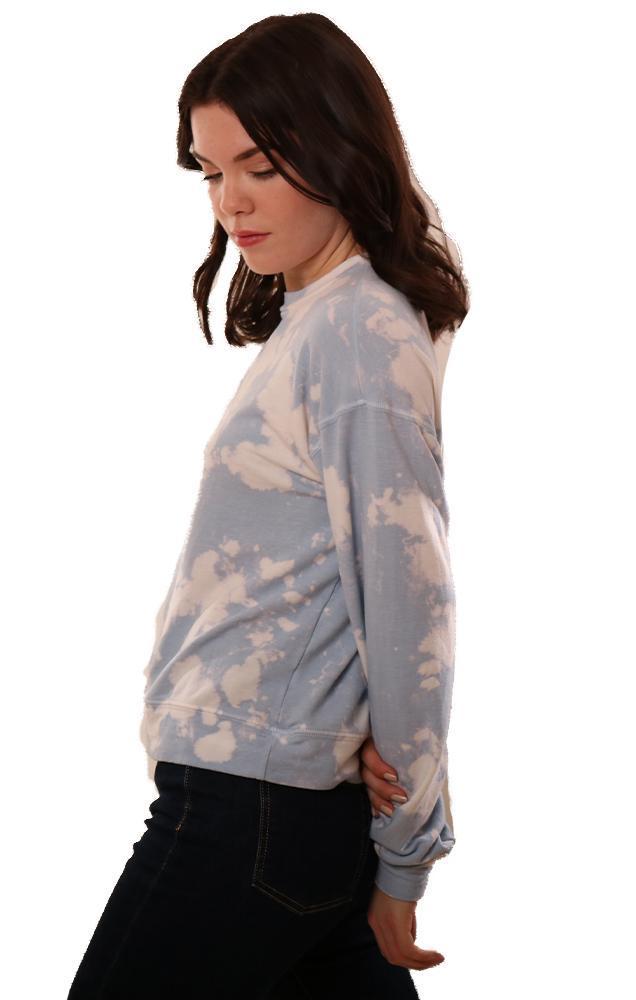 Six Fifty Tops Crew Neck Long Sleeve Bleached Blue Pullover Sweatshirt