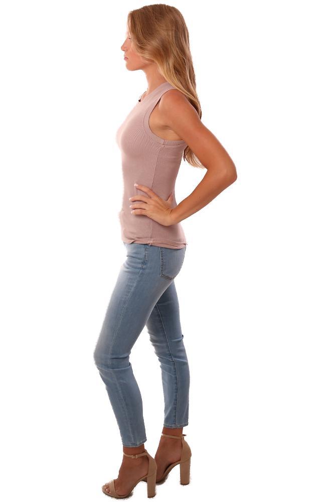 LA Made Tops Crew Neck Sleeveless Ribbed Taupe Top