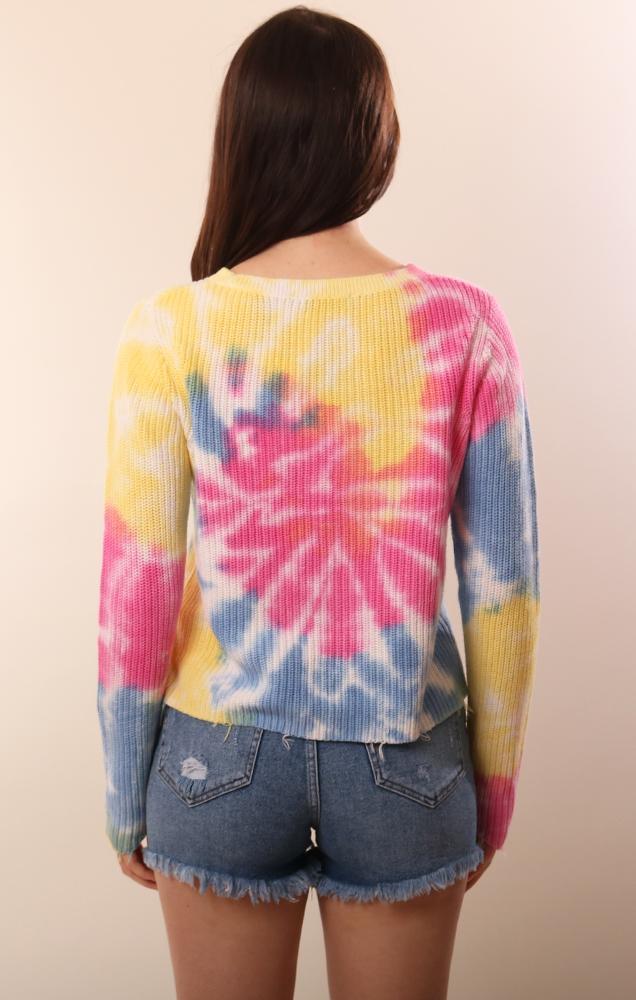 Raffi Long Sleeve Crew Neck Tie Dye spring summer knit sweater