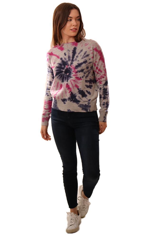 Central Park West Sweaters Crew Neck Tie Dye Knit Blue Pink Grey Knits