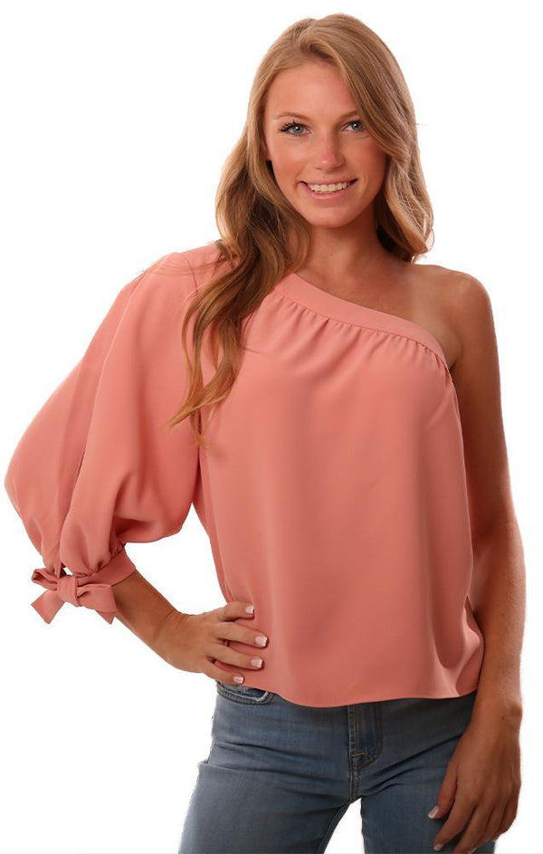 Amanda Uprichard Tops One Shoulder Slit Sleeve Dressy Coral blouse