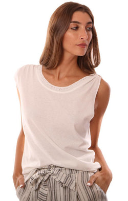 Heartloom Tops One Tie Shoulder Distressed Neckline White Top