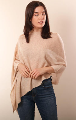 Cashmere Toppers Soft Layering Knit Beige Poncho Topper