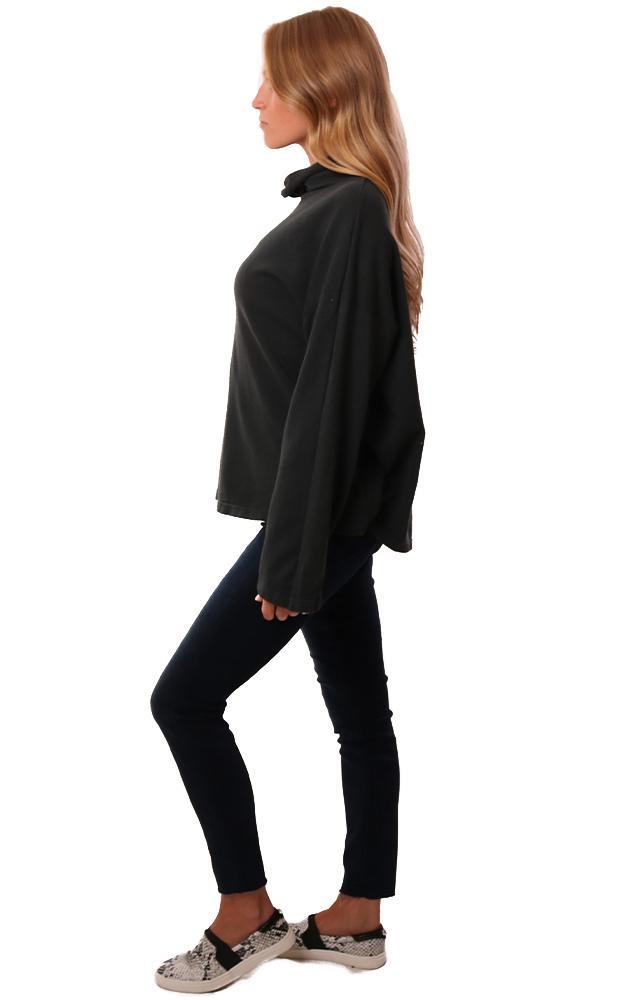 CP Shades Tops Long Sleeve Cowl Neck Soft Charcoal Cotton Linen Pullover