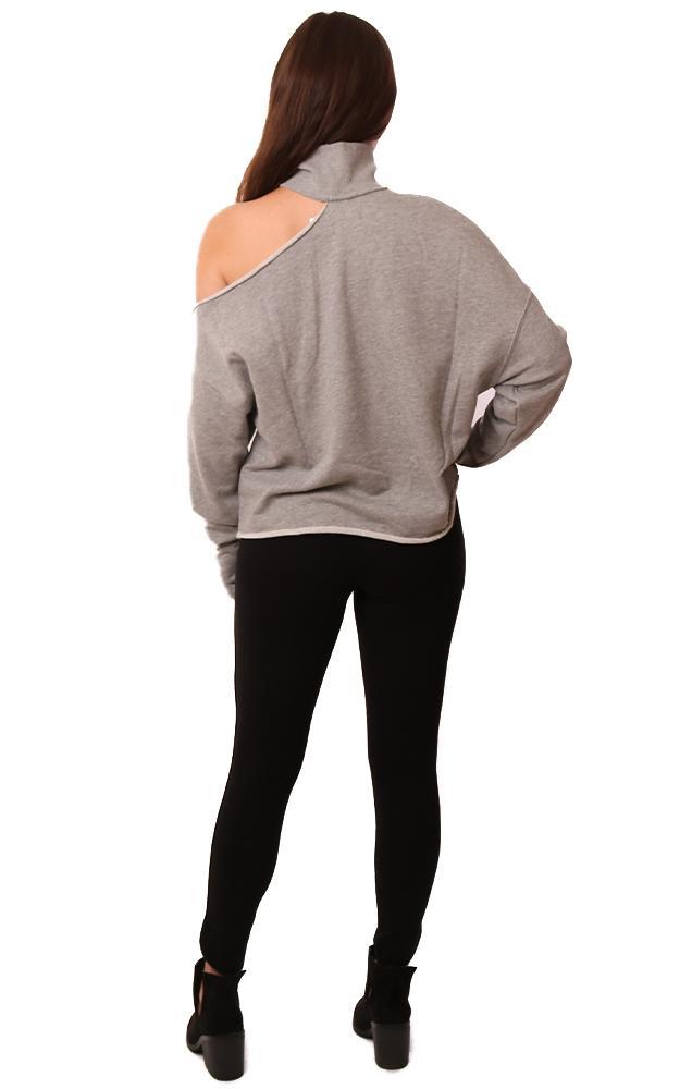 Six Fifty Tops Cutout Mock Neck Long Sleeve Grey Knit Sweatshirt