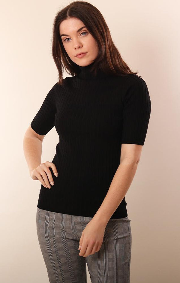 525 Tops Ribbed Fitted Mock Neck black fitted top