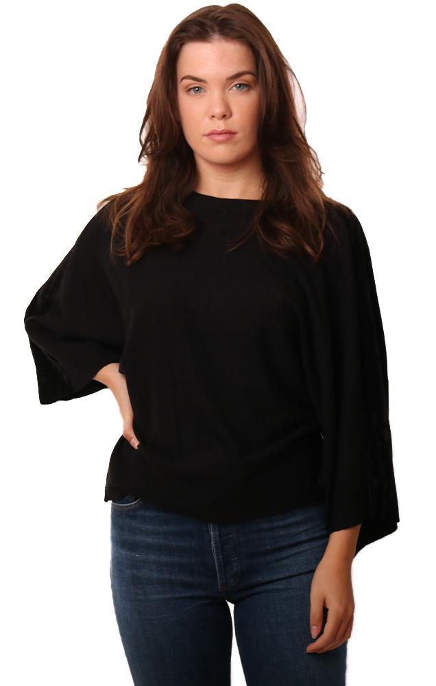 Metric Sweaters Velvet Striped Wide Sleeve Black Knit Top