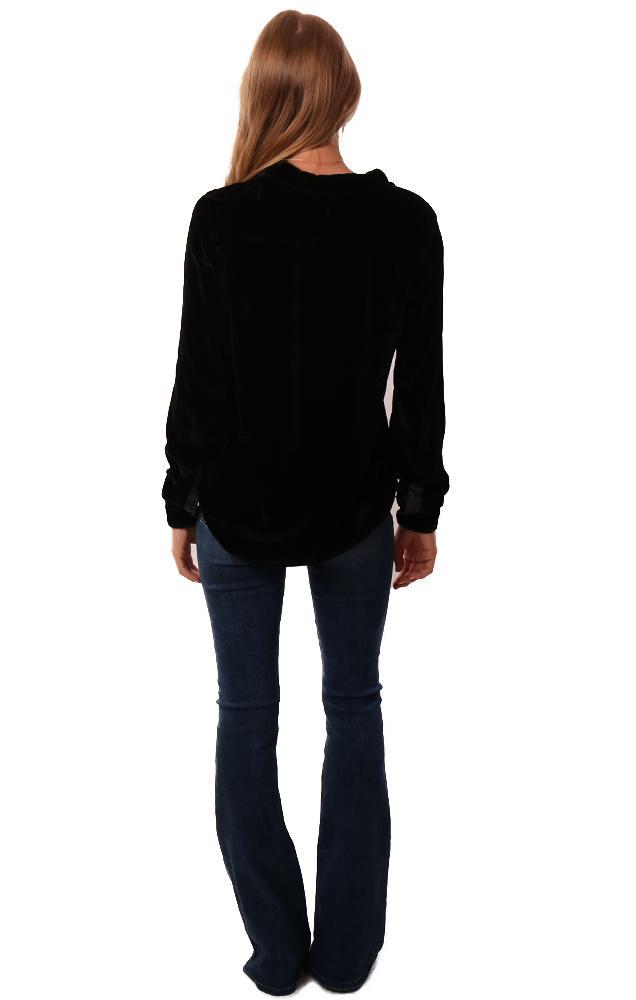 CP Shades Tops Button Up Collared Long Sleeve Velvet Black Top