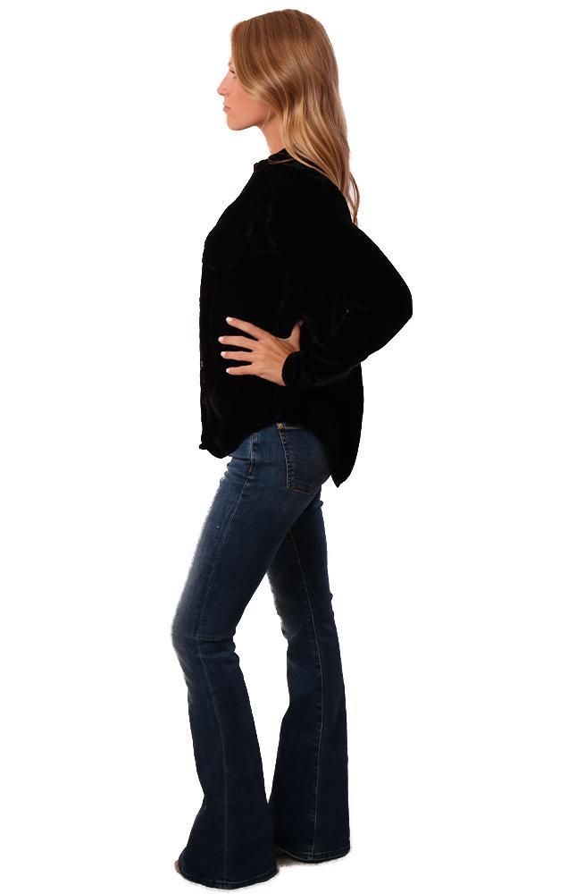 CP Shades Tops Button Up Collared Long Sleeve Black Velvet Top