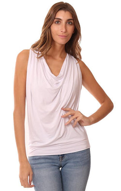 Veronica M Tops Drape Neck Sleeveless Flowy White Blouse