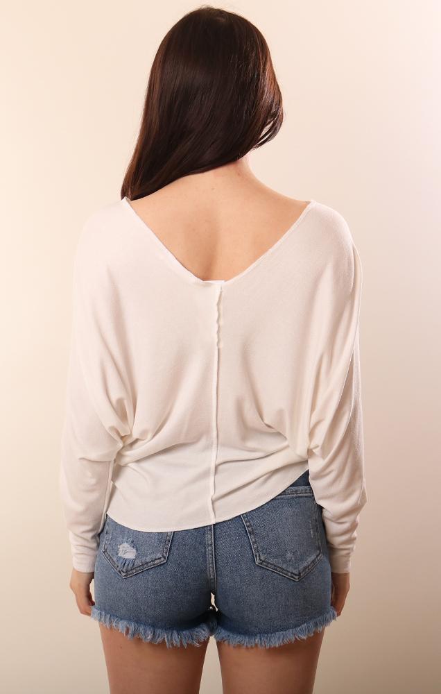 Six Fifty Dolman Sleeve V Neck white center seam stretch top