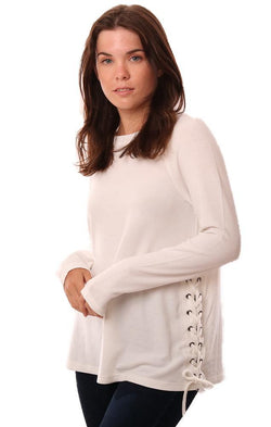 Jack By BB Dakota Tops Long Sleeve Lace Up Side Ivory pullover