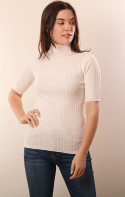 525 Tops Ribbed Fitted Mock Neck Ivory Knit