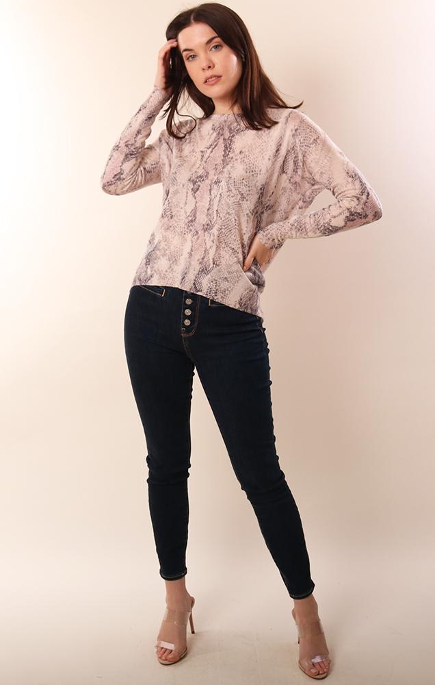 Long Sleeve Snake Print Lightweight Sweater top