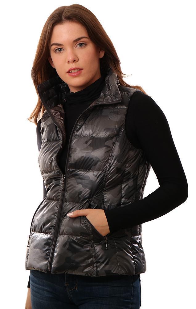 Anorak Vests Puffer Down Grey Camo Print Winter Vest Jacket