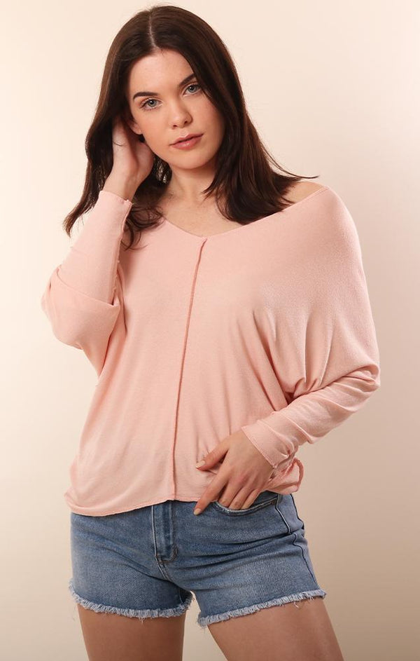 Six Fifty Dolman Sleeve V Neck Pink stretchy relaxed fit top