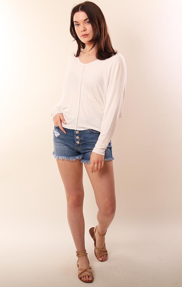 Six Fifty Dolman Sleeve V Neck top with center seam in white