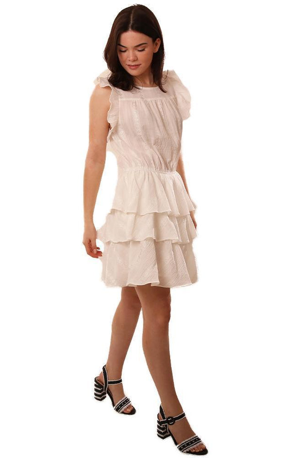 Dresses Scoop Neck Sleeveless Layered Ruffle White Mini