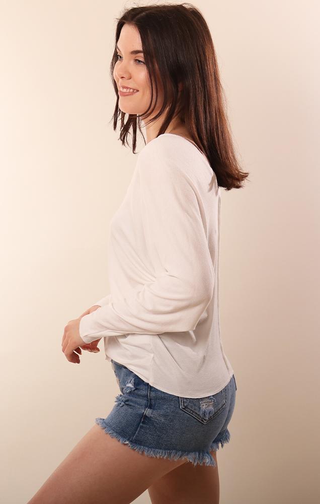 Six Fifty Dolman Sleeve V Neck white center seam top for spring