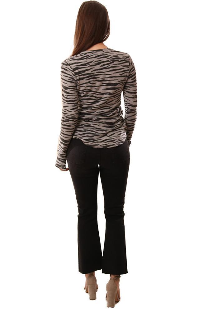 Red Haute Tops V Neck Zebra Pattern Long Sleeve Grey Knit Top